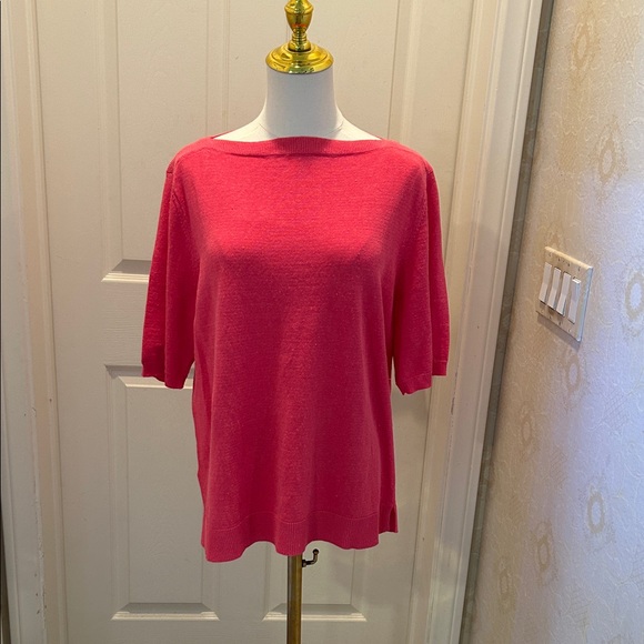 Ann Taylor Vibrant Coral Pink Short Sleeve Sweater in Women’s Size Large NWT - Picture 1 of 5